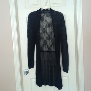 NEW LARGE LONG CROCHET KNIT DUSTER SWEATER BLACK
